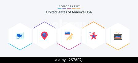 USA 25 Flat Icon Pack inklusive Urlaub. usa. Flagge. Flagge. Stern Stock Vektor