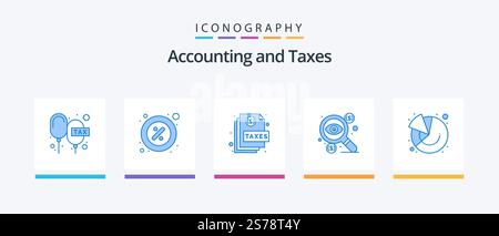 Tax Blue 5 Icon Pack inklusive Münze. Blatt. Stück. Seite. Dokument. Kreatives Symboldesign Stock Vektor