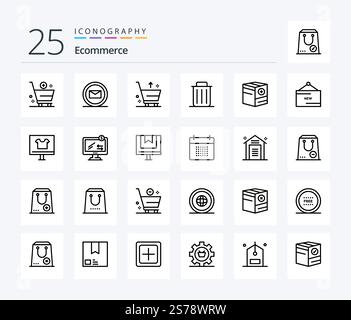 E-Commerce 25 Line Symbolpaket einschließlich Add. Entfernen. Gerätewagen. Recyceln. Löschen Stock Vektor