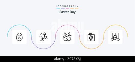Easter Line 5 Icon Pack inklusive Urlaub. Das Herz. ostern. Ei, Geburtstag Stock Vektor