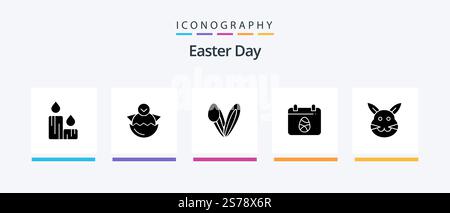 Osterglyphe 5 Icon Pack mit Hase. ostern. Glücklich. Ei, Kaninchen. Kreatives Symboldesign Stock Vektor