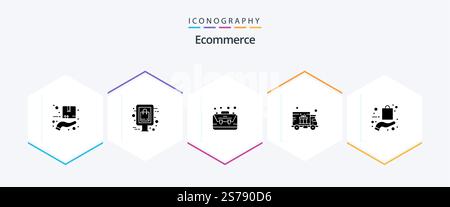 E-Commerce 25 Glyph-Symbolpaket inklusive Tasche. Versand. Tasche. Geschenkelieferung. e-commerce Stock Vektor
