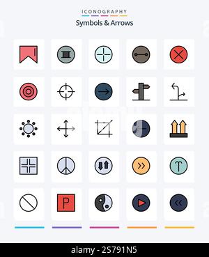 Kreative Symbole und Pfeile 25-zeiliges Symbolpaket wie Symbole. unterschreiben Sie. Navigation. Öl. Symbolik Stock Vektor
