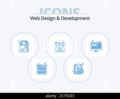 Webdesign Und -Entwicklung Blue Icon Pack 5 Icon Design. Du Knolle. Design. Ordner. Web. Nach Hause Stock Vektor