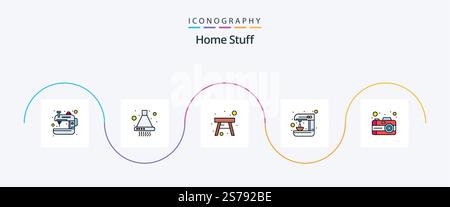 Home Stuff Line Filled Flat 5 Icon Pack mit Foto. Stuhl. Steh auf. Küche Stock Vektor