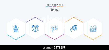 Frühling 25 Blaues Icon-Paket inklusive Garten. Wasser. Blatt. Panzer. Getränke Stock Vektor