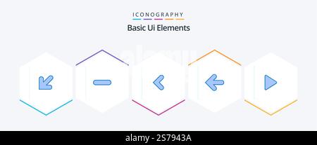 Grundlegende UI-Elemente 25 Blaues Symbolpaket einschließlich Medien. Zeig nach hinten. Pfeil. Zurück. Pfeil Stock Vektor