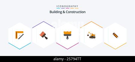 Building and Construction 25 Flat Symbolpaket mit Schraube. Heben. Malen. Baugewerbe. Werkzeug Stock Vektor