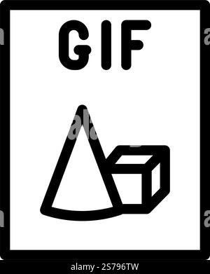 GIF-Dateiformat Dokumentzeilen-Symbolvektor. Dokument-Signatur im GIF-Dateiformat. Schwarze Abbildung des isolierten Kontursymbols. GIF-Dateiformat Dokumentzeilen-Symbol-Vektorillustration Stock Vektor
