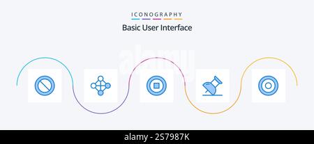 Basic Blue 5 Icon Pack Mit . Benutzer. Schnittstelle. Linie. Einfach Stock Vektor