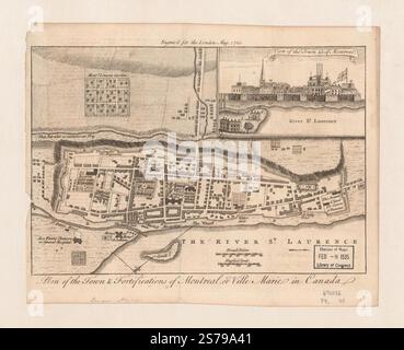 Plan der Stadt und Befestigungsanlagen von Montreal oder Ville Marie in Kanada 1760 Stockfoto