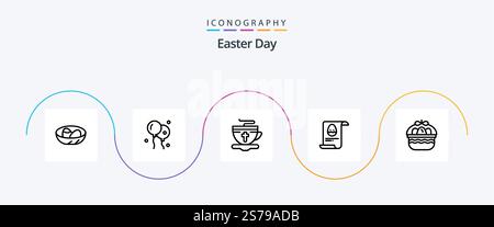 Ostern Line 5 Icon Pack inklusive ostern. Ei, Tee. Aester. Datei Stock Vektor