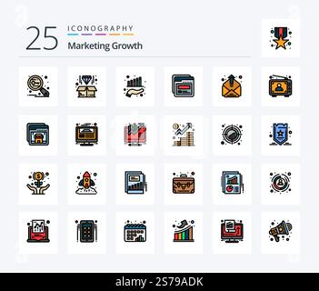 Marketing Growth 25 Line gefüllt Symbolpaket einschließlich Kontakt. Web. Produkt. Vorlage. Marketing Stock Vektor