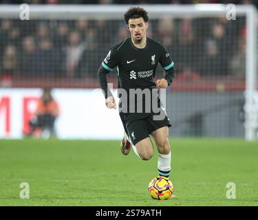 London, Großbritannien. Januar 2025. Curtis Jones aus Liverpool während des Premier League-Spiels Brentford gegen Liverpool im Gtech Community Stadium, London, Vereinigtes Königreich, 18. Januar 2025 (Foto: Alfie Cosgrove/News Images) in London, Vereinigtes Königreich am 19. Januar 2025. (Foto: Alfie Cosgrove/News Images/SIPA USA) Credit: SIPA USA/Alamy Live News Stockfoto