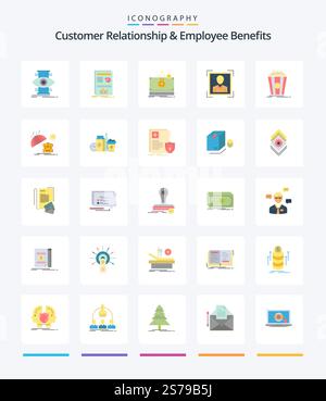 Kreative Kundenbeziehungen und Vorteile für Mitarbeiter 25 Flat Icon Pack, z. B. Theater. Profilbild. Geld. ID. Benutzer Stock Vektor