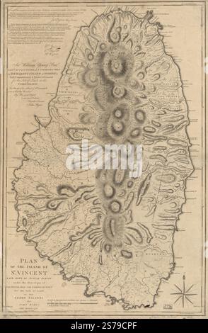 Plan für die Insel St. Vincent, erstellt durch tatsächliche Untersuchung unter der Leitung der Honorable the Commissioners for the Sale of Lands in the Ceded Islands 1776 von Byres John, Bayly J. (John Abraham), Hooper S. (Samuel) Stockfoto