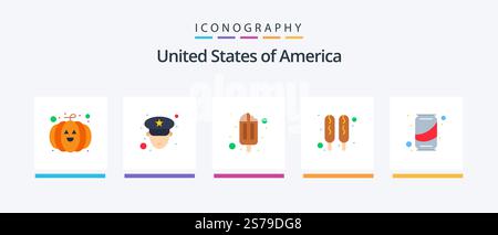 Usa Flat 5 Icon Pack Mit . cola. Creme. Limonade. Bier. Kreatives Symboldesign Stock Vektor