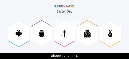 Ostern 25 Glyph Icon Pack mit Hase. Raub. Feiertage. Feiertage. E-Mail Stock Vektor