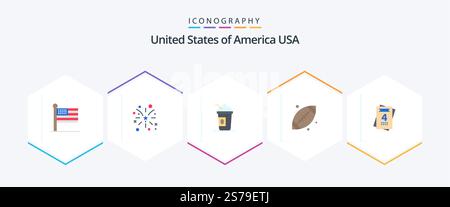 USA 25 Flat Icon Pack inklusive Love. usa. amerika. Sport. Kugel Stock Vektor