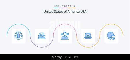 Usa Blue 5 Icon Pack Mit . Fußball. Mann! amerikaner. Kap Stock Vektor