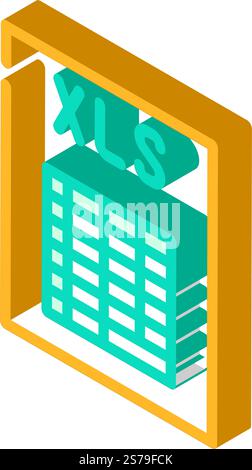 Isometrischer Symbolvektor im XLS-Dateiformat. Dokumentsignierung im XLS-Dateiformat. Isolierte Symboldarstellung. XLS-Dateiformat Isometrische Symbolvektorgrafik des Dokuments Stock Vektor