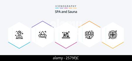 Sauna 25 Line Icon-Paket inklusive . . Wellness. Die Natur. Blume Stock Vektor