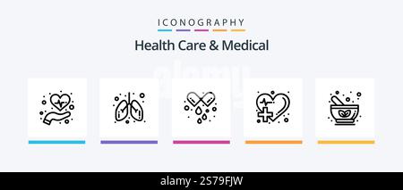 Health Care und Medical Line 5 Icon Pack einschließlich Nieren. Pflege. Kosmetik. Gebäude. Krankenhaus. Kreatives Symboldesign Stock Vektor