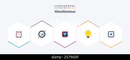 Sonstiges 25 flaches Symbolpaket mit Signal. Diamant. Licht. Glühlampe Stock Vektor