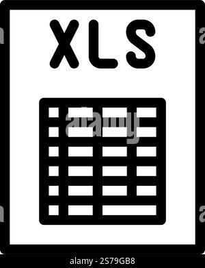 XLS-Dateiformat Dokumentzeilen-Symbolvektor. Dokumentsignierung im XLS-Dateiformat. Schwarze Abbildung des isolierten Kontursymbols. XLS-Dateiformat Dokumentzeilen-Symbol-Vektorillustration Stock Vektor