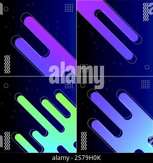 Packung mit 4 minimalistischen dynamischen Fluidformen mit abstrakten geometrischen Verläufen Stock Vektor