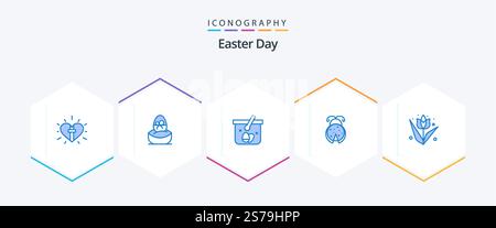 Ostern 25 Blue Icon Pack inklusive Frühling. Insekten. Ei, Käfer. Ei Stock Vektor