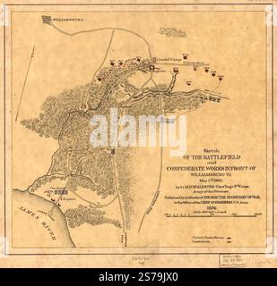 Skizze des Schlachtfeldes und der Confederate Works vor Williamsburg, Virginia, 5. Mai 1862 1876 von McAlester Miles D. Stockfoto