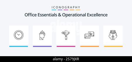 Office Essentials und Operational Exellence Line 5 Icon Pack inklusive Benutzer. Diagramm. Gehirn. Kuchen. Bericht. Kreatives Symboldesign Stock Vektor