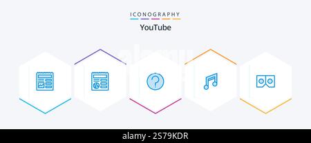 YouTube 25 Blue Icon Pack mit 3D. Mobil. Einfach. Design. Anw Stock Vektor