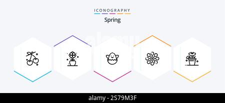 Spring 25 Line Icon Pack mit Blatt. Frühling. ostern. Die Natur. Sonnenblumen Stock Vektor