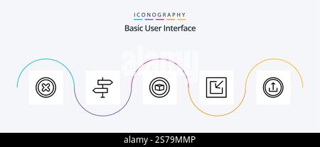 Basic Line 5 Symbolpaket mit Schnittstelle. Anwendung. Einfach. Speichern. Herunterladen Stock Vektor