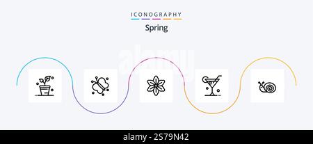 Spring Line 5 Icon Pack inklusive ostern. Frühling. Blume. Wein. Glas Stock Vektor