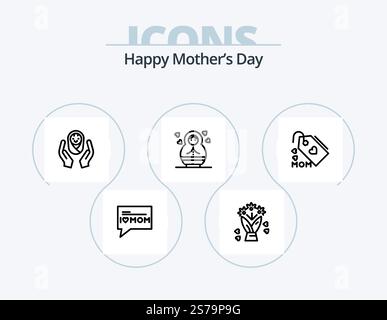 Happy Mothers Day Line Icon Pack 5 Icon-Design. Innenraum. Spiegeln. Schönheit. Kinderwagen. - Baby, ich bin Stock Vektor