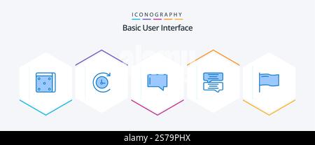Basic 25 Blue Icon Pack mit . Land. Stock Vektor