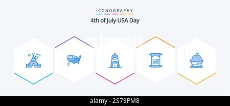 USA 25 Blue Icon Pack mit Muffin. Kuchen. chrysler. usa. Text Stock Vektor
