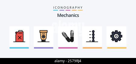 Mechanics Line Filled 5 Symbolpaket Mit . Sommer. Lenkung. Kreatives Symboldesign Stock Vektor