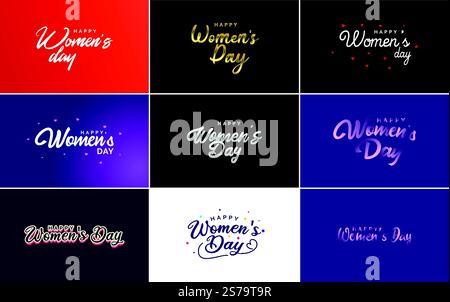 Abstraktes Happy Women&rsquo;s Day-Logo mit Frauengesicht und Love Vektor-Design in rosa und lila Farben Stock Vektor