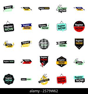 Registrieren Sie sich jetzt 25 hochwertige typografische Designs, um die Registrierung zu beschleunigen Stock Vektor