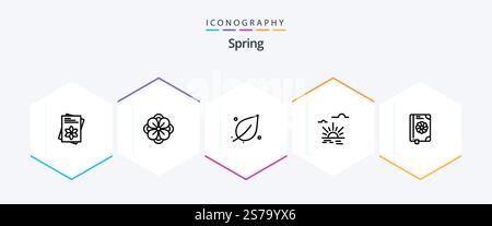 Frühling 25 Reihe Icon Pack mit Blume. Frühling. Ökologie. Licht. Sonne Stock Vektor