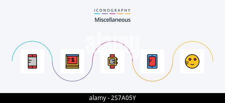 Sonstige Linien gefüllt Flat 5 Symbolpaket mit Studie. Emojis. Uhr. Es ist mir peinlich. Studieren Stock Vektor