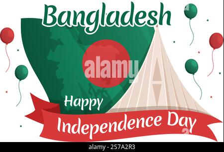 Happy Independence Day of Bangladesch am 26. März Illustration mit Waving Flag und Siegesfeier in flacher Hand für Landing-Page-Vorlagen Stock Vektor