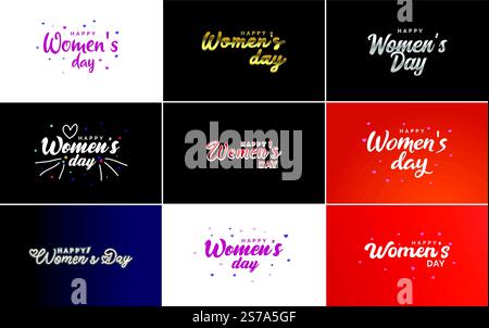 Abstraktes Happy Women&rsquo;s Day-Logo mit Frauengesicht und Love Vektor-Design in rosa und schwarzen Farben Stock Vektor