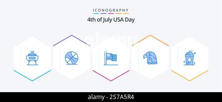 USA 25 Blue Icon Pack mit cole. usa. amerikaner. adler. Ein Tier Stock Vektor