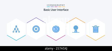 Basic 25 Blue Icon Pack mit . . Zeitmaschine. benutzeroberfläche. Einfach Stock Vektor