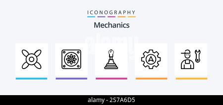 Mechanics Line 5 Icon Pack Mit . Industriell. Rad. Bewegung. Kreatives Symboldesign Stock Vektor